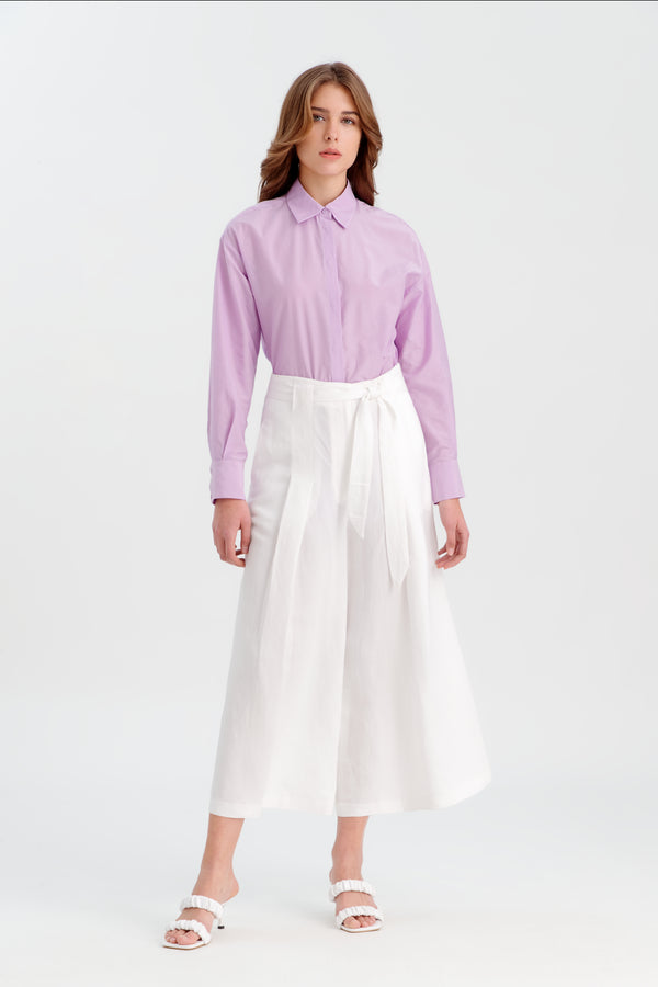 Choice Wide Leg Culottes With Belt Off White