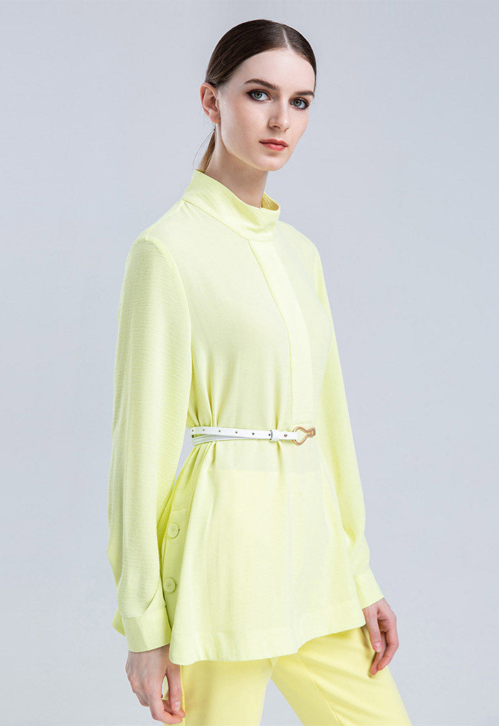 Choice Curved Hem With Side Buttons Shirt Yellow