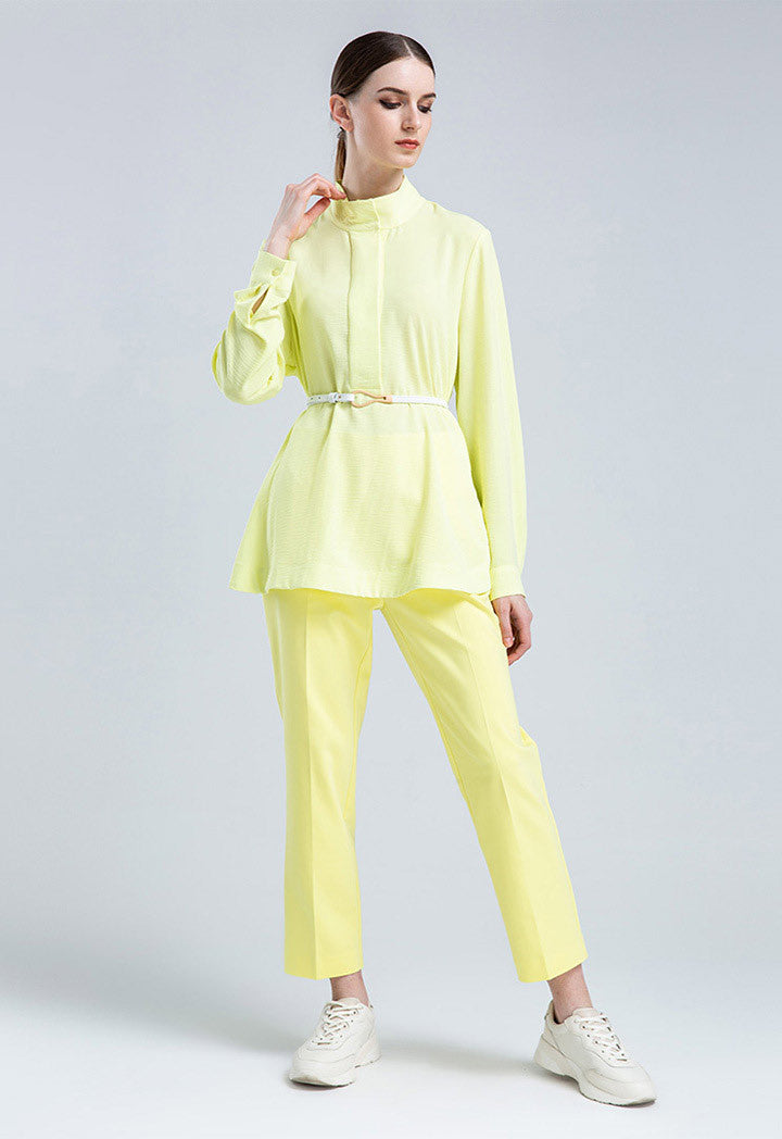 Choice Curved Hem With Side Buttons Shirt Yellow