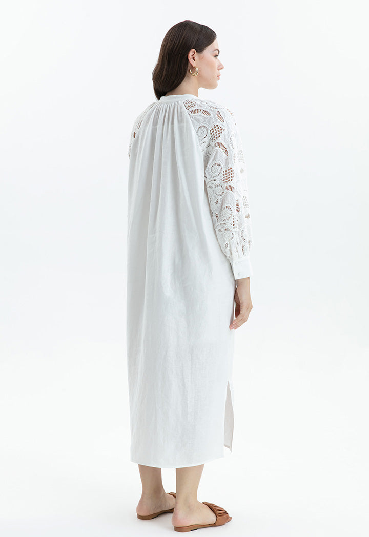 Choice Lace Detail Embroidered Dress Off White
