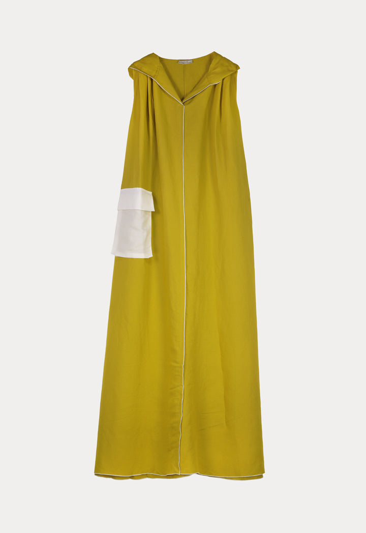 Choice Solid Sleeveless Front Pocket Dress Moss