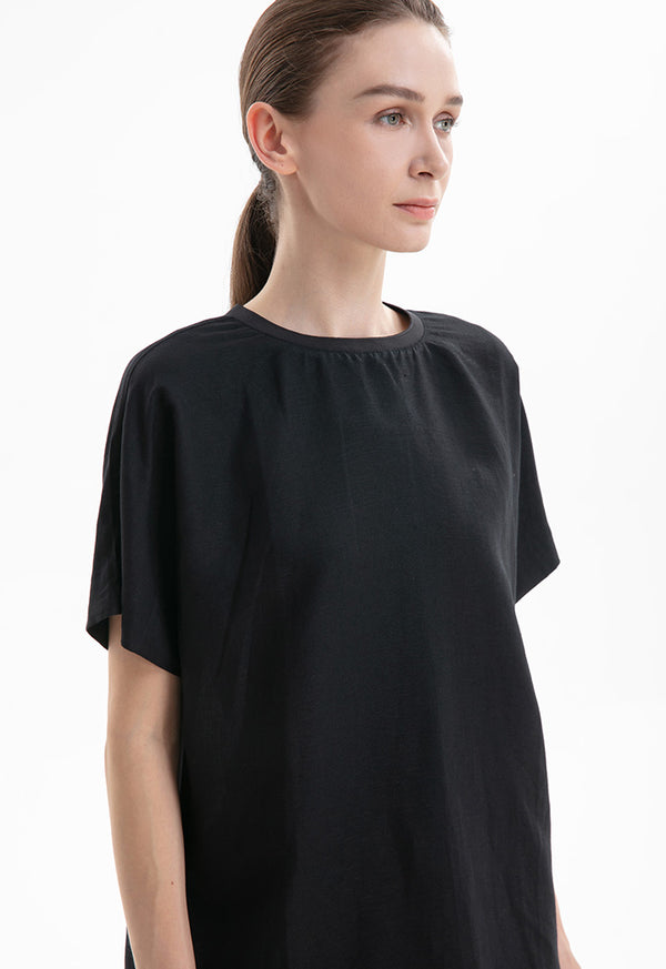 Choice Solid Basic Ribbed Crew Top Black