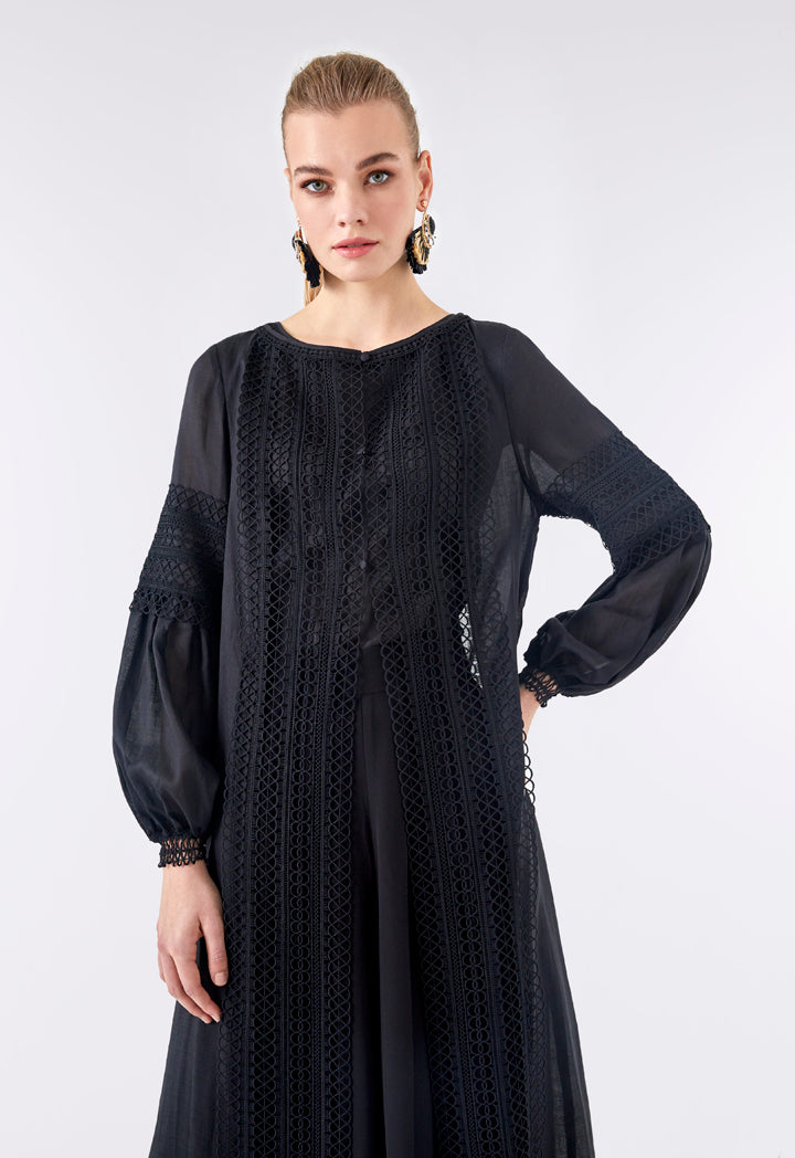 Choice Lace Embroidered Maxi Outerwear Black - Wardrobe Fashion