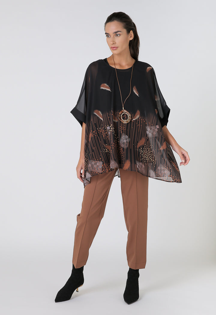 Choice Printed Wide Blouse With Plain Inner Black