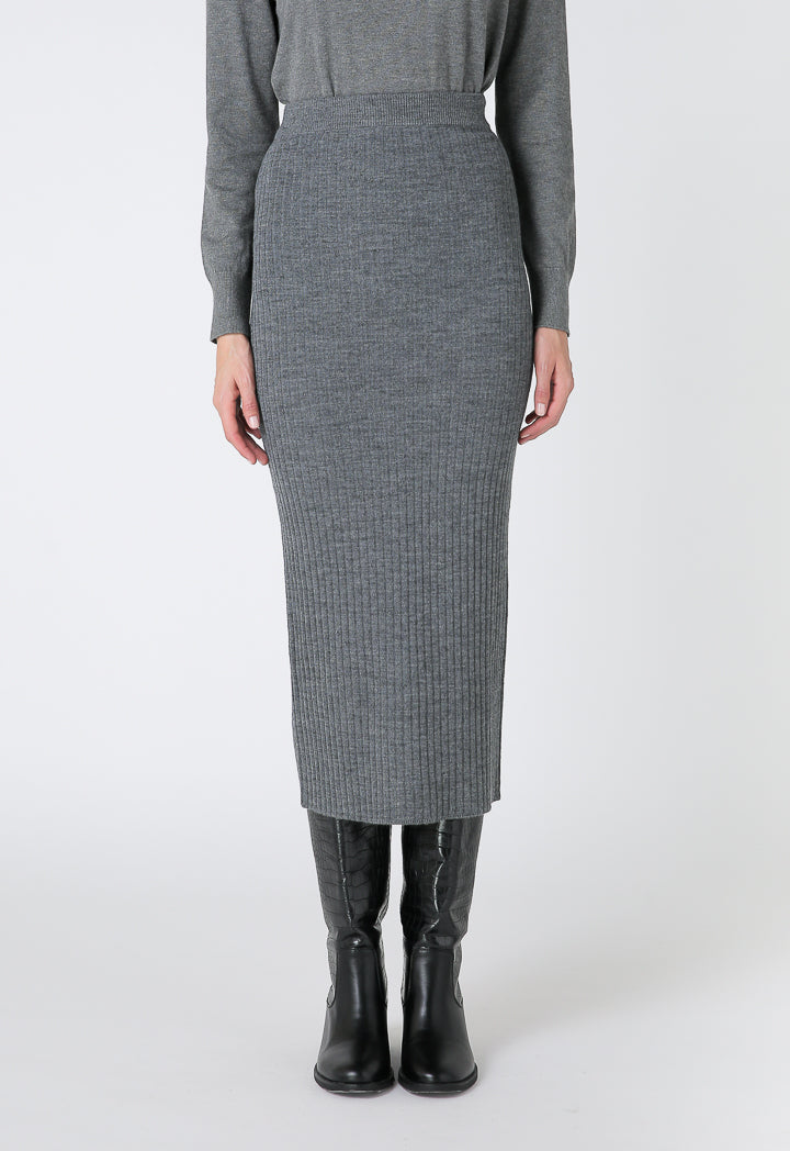 Choice Thick Ribbed Long Skirt Grey Melange