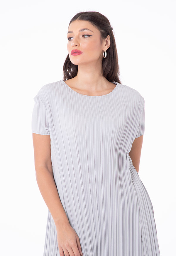 Choice Electric Pleated Casual Dress Grey