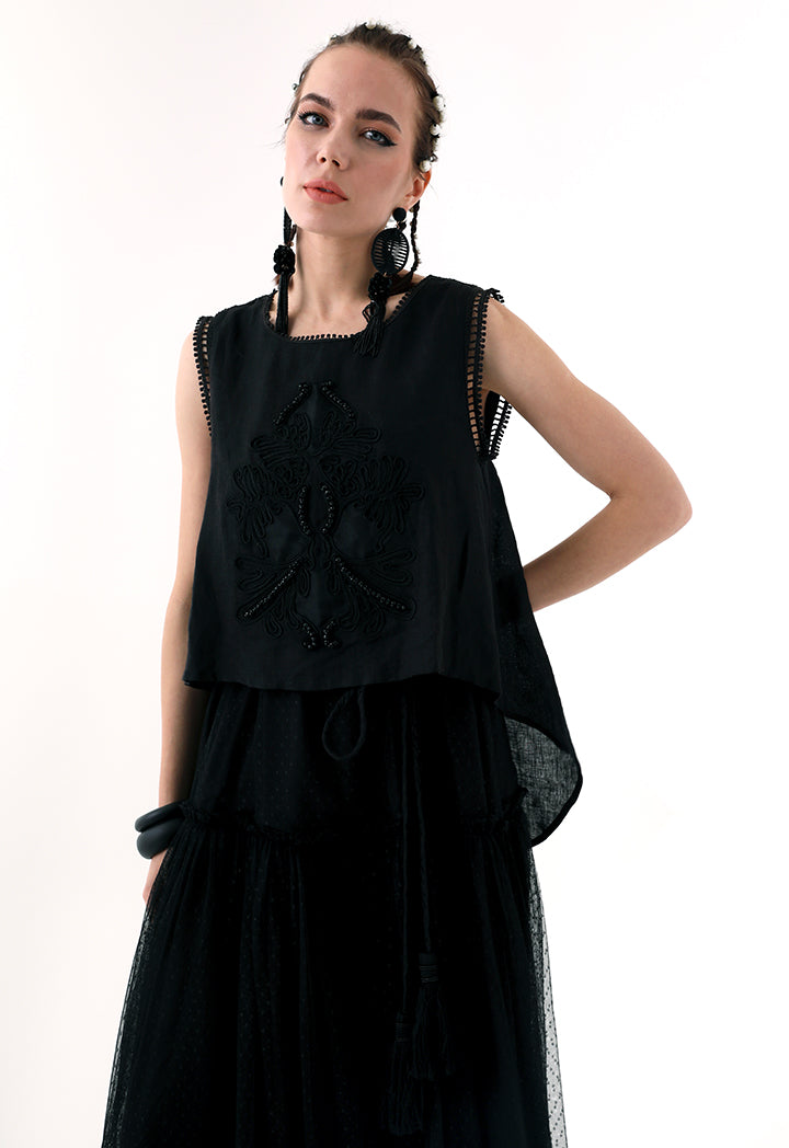 Choice Overlay Sleeveless Polka Dot Mesh Dress Black - Wardrobe Fashion