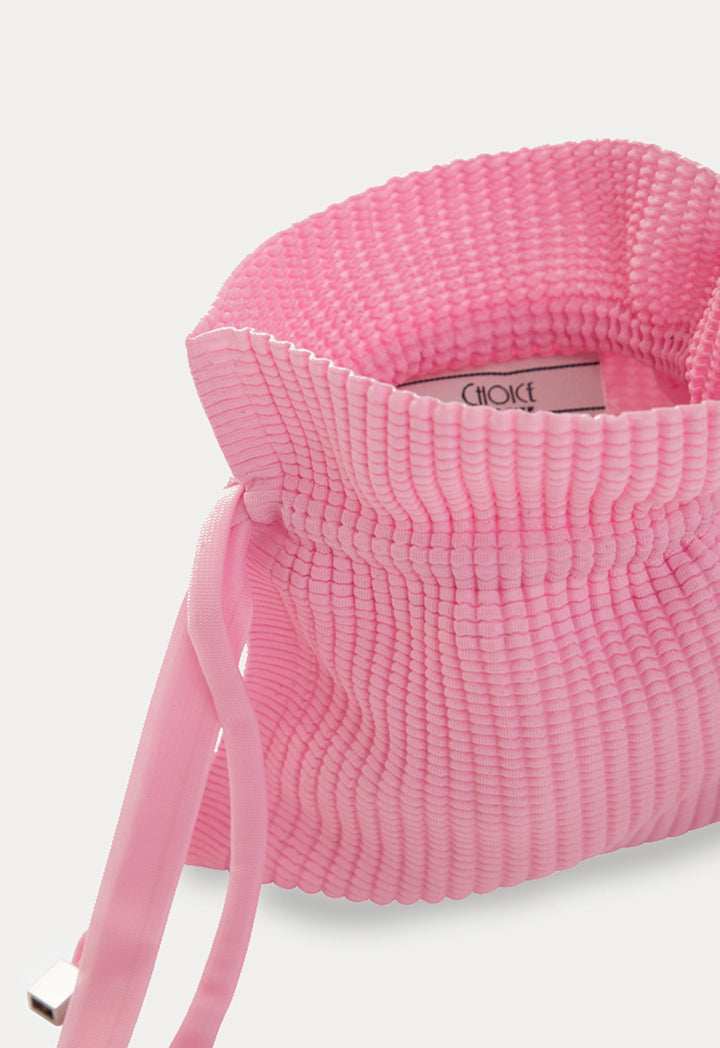 Choice Textured Drawstring Pouch Bag Pink - Wardrobe Fashion