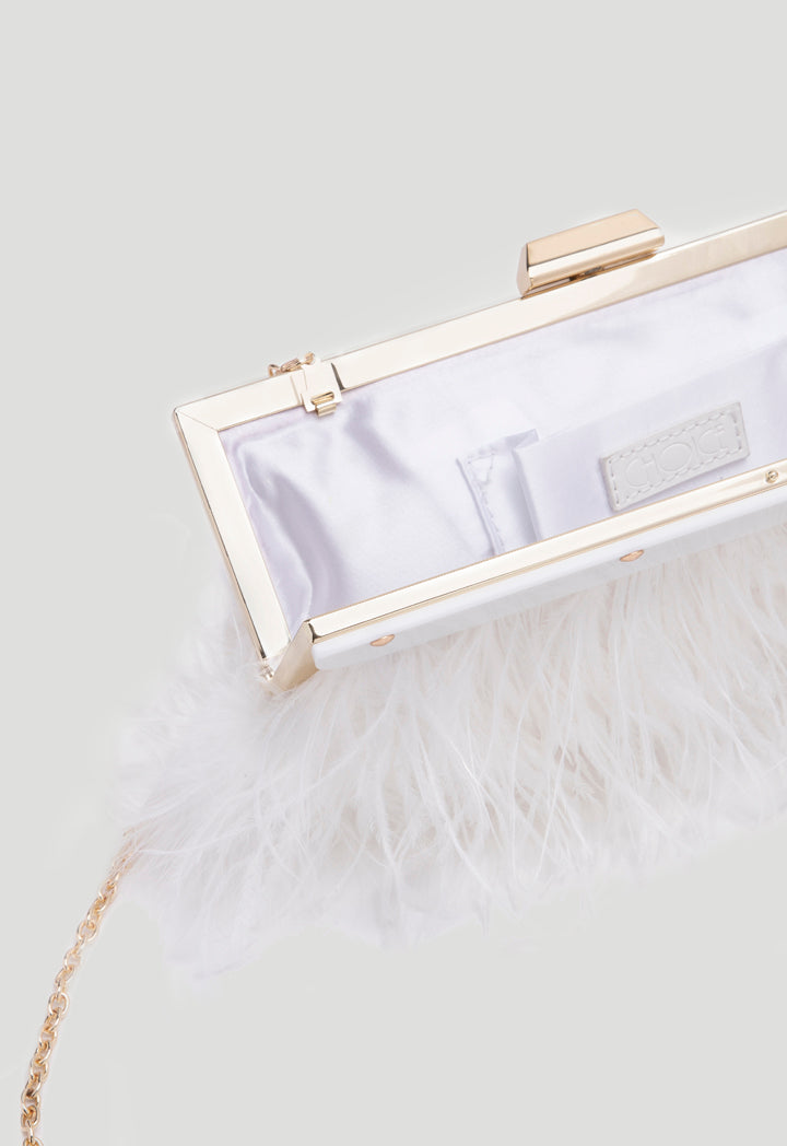 Choice Feather Trim Clutch Bag White - Wardrobe Fashion
