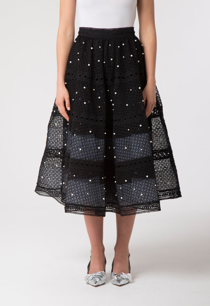 Choice Pearl Studded Schiffli Skirt Black