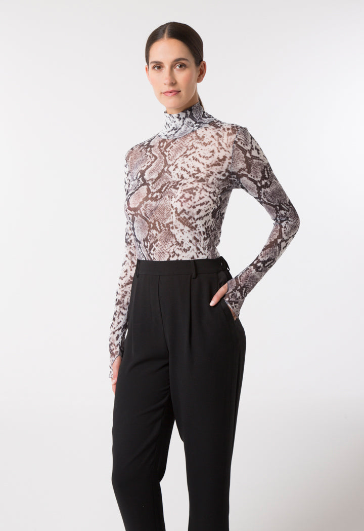 Choice Snake Print Mesh Top Print Off White