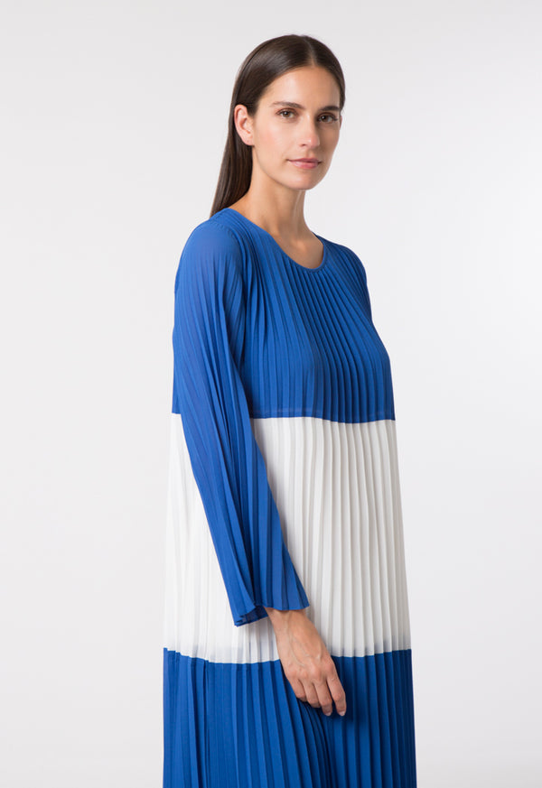 Choice Pleated Color Block Dress White Sapphire