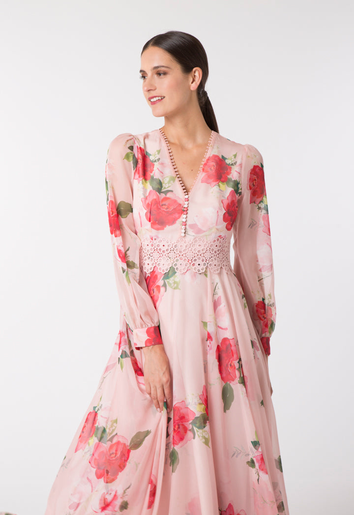 Choice Elegant Floral Chiffon Dress Pinkish Floral