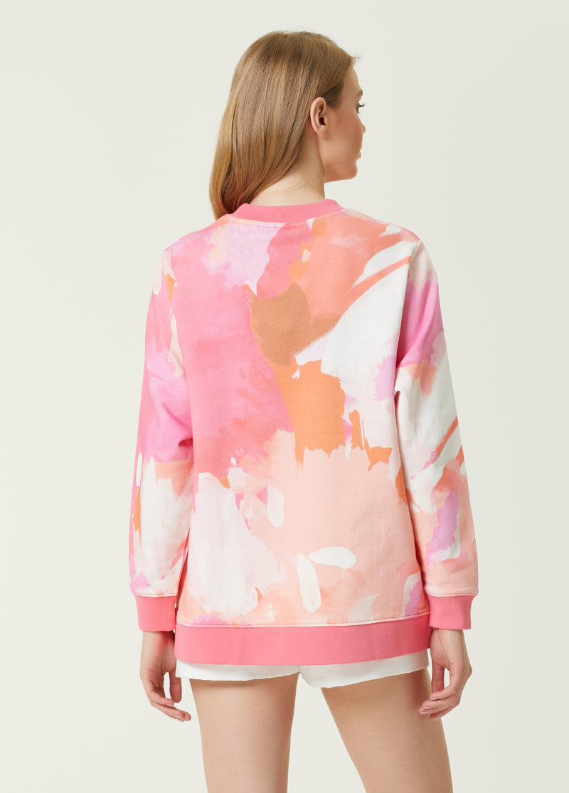 Beymen Club Crew Neck Patterned Sweatshirt Pink