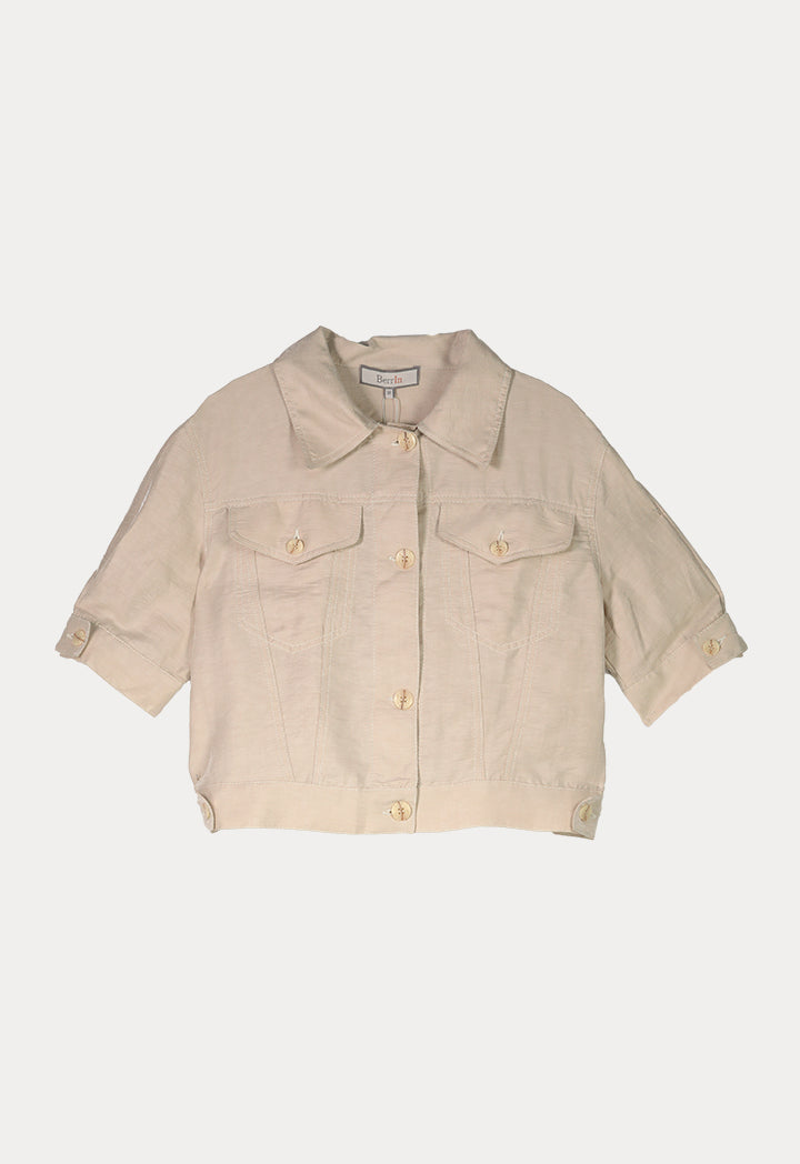 BERRIN Glitter Short Sleeve Double Pocket Shirt Jacket BEIGE