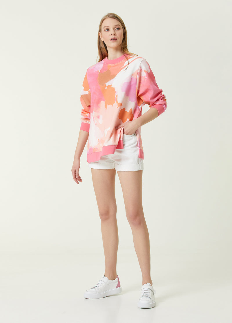 Beymen Club Crew Neck Patterned Sweatshirt Pink