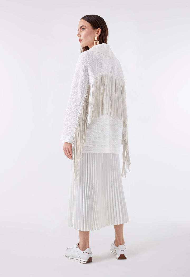 Choice Back Fringe Tweed Outerwear Off White - Wardrobe Fashion