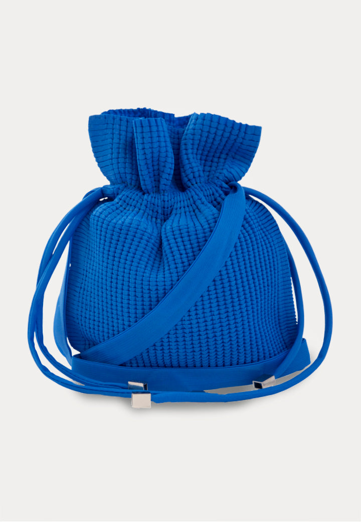 Choice Textured Drawstring Pouch Bag Cobalt - Wardrobe Fashion