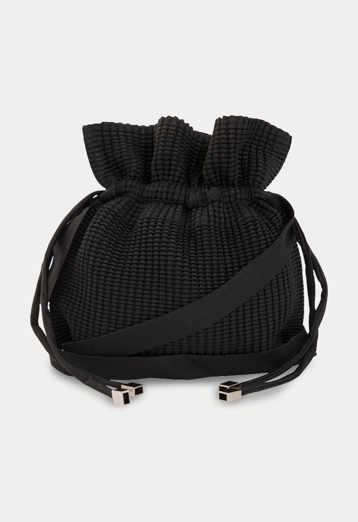 Choice Textured Drawstring Pouch Bag Black - Wardrobe Fashion
