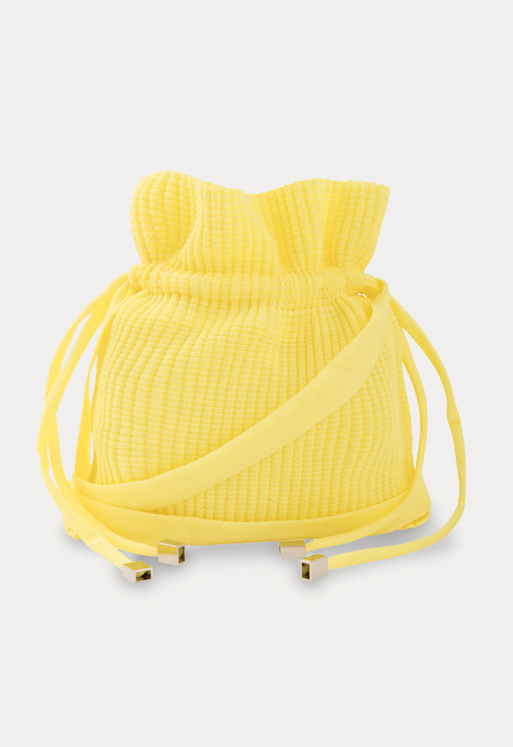 Choice Textured Drawstring Pouch Bag Yellow - Wardrobe Fashion