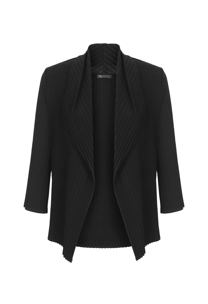 Nu Three-Quarter Sleeve Open-Front Pleated Outerwear Black