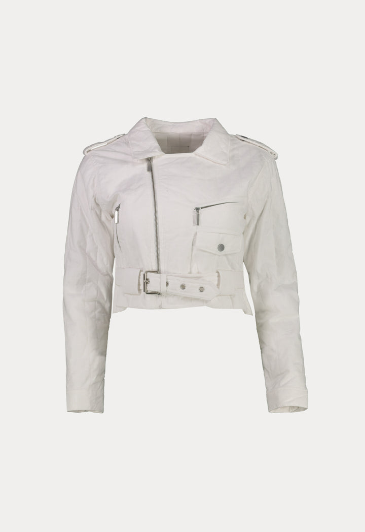 Nu Quilted Long Sleeve Zip Up Jacket White