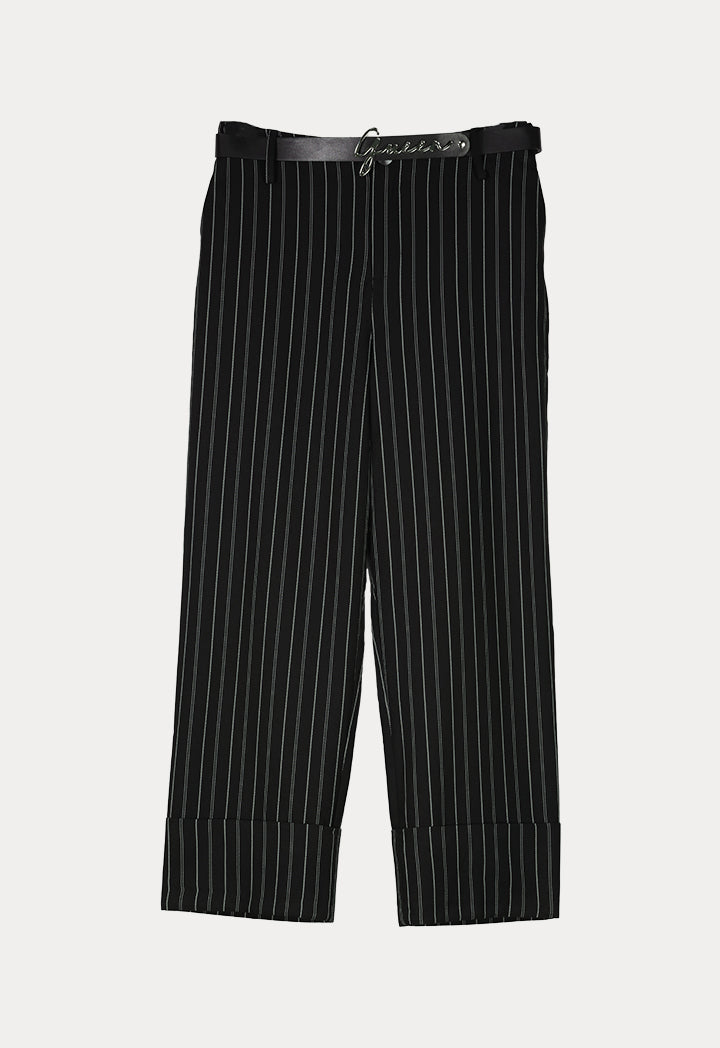 BERRIN Striped High Waist Belted Trouser BLACK