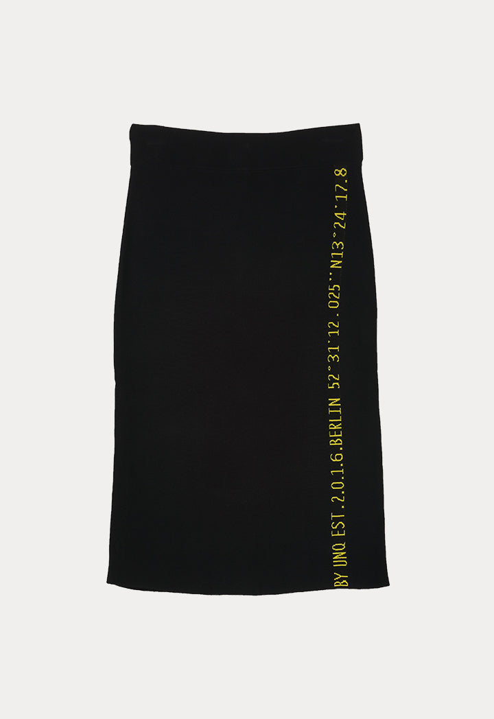 UNQ Printed Edge Elastic Waist Pencil Skirt BLACK