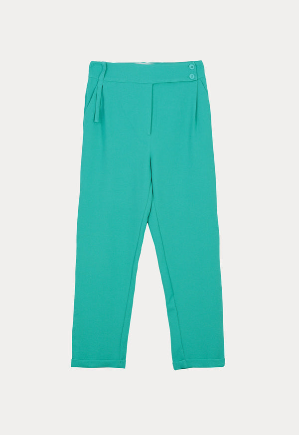 Kameya High Waist Straight Cut Leg Cuff Trouser Turquoise