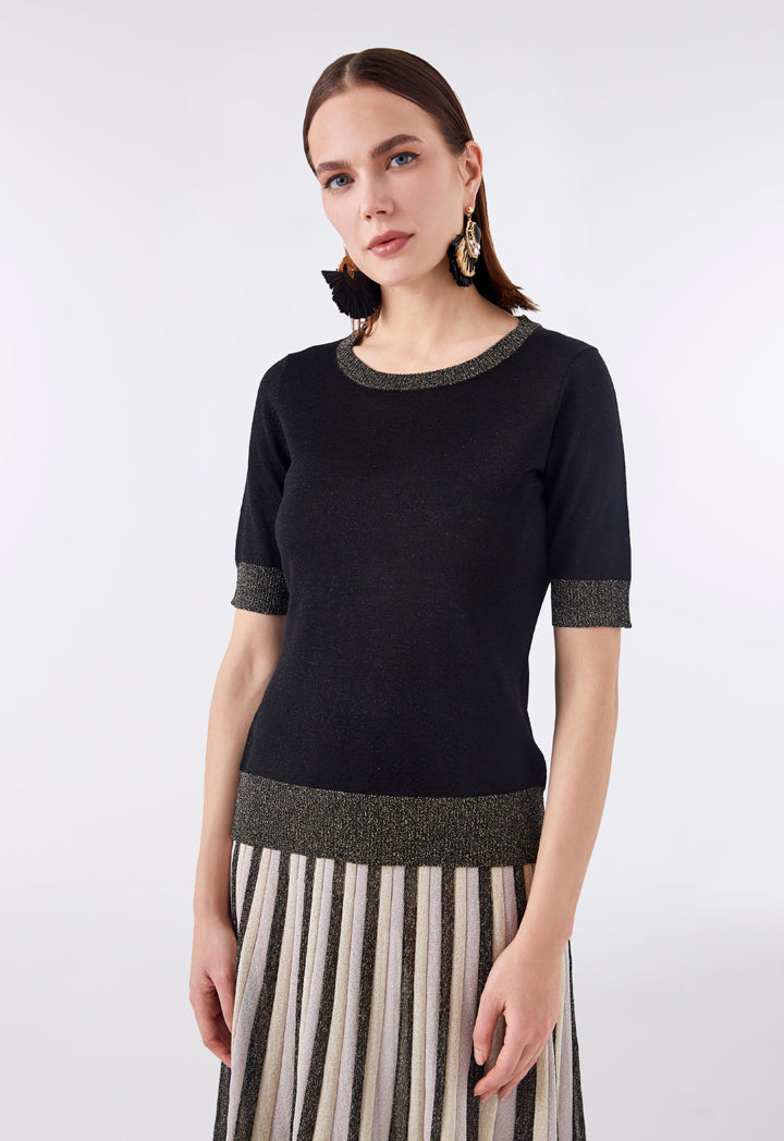 Choice Contrast Edge Knitted T-Shirt Black - Wardrobe Fashion