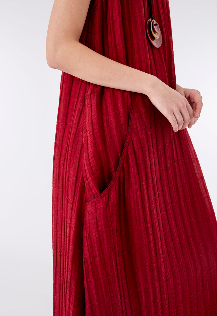 Choice Texture Fabric Sleeveless Maxi Dress Burgundy - Wardrobe Fashion