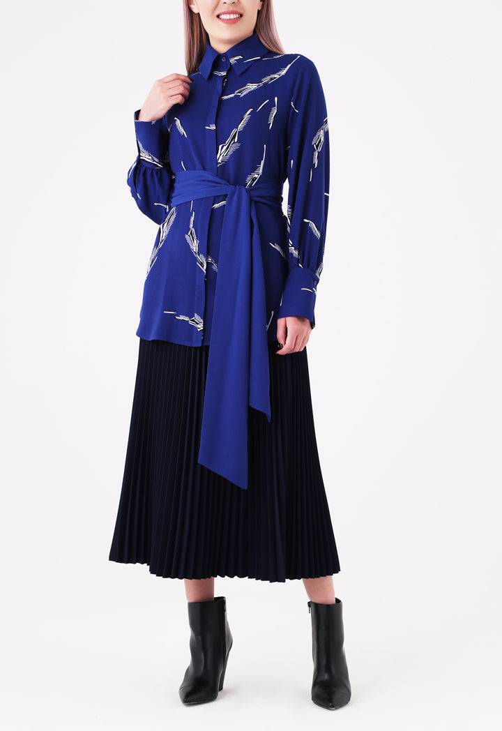 Choice Printed Belted Shirt Cobalt