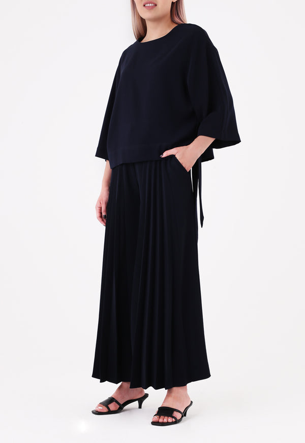 Choice Front Pleated Wide Leg Trouser Navy