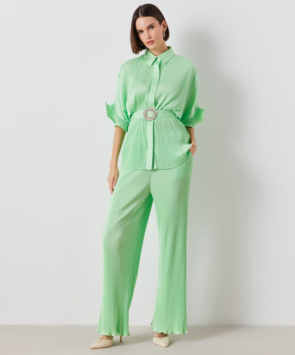 Ipekyol Solid Allover Pleated Trousers Light Green