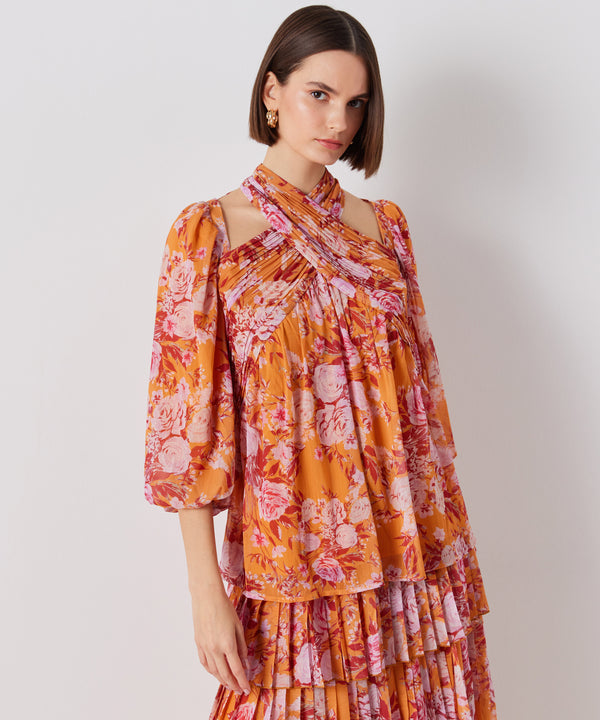 Ipekyol Floral Cross Over Blouse Orange