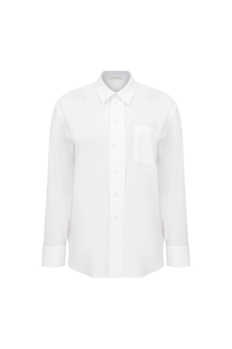 Roman Poplin Shirt With Pocket White