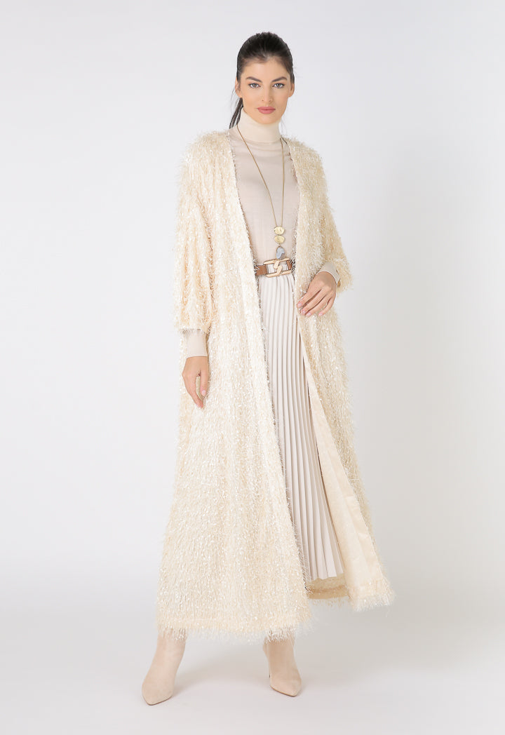Choice Full Fringed Maxi Outerwear Beige