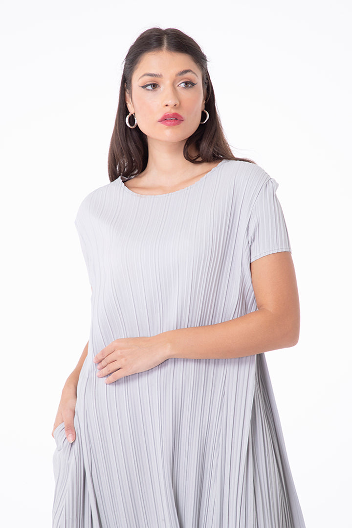 Choice Electric Pleated Casual Dress Grey