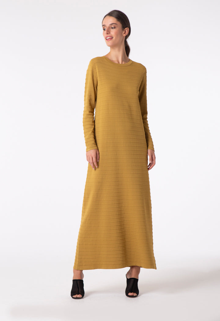 Choice Knitted Embossed Stripe Dress Olive