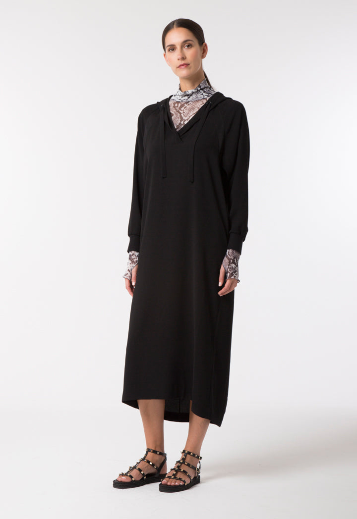 Choice Hooded Crepe Dress Black