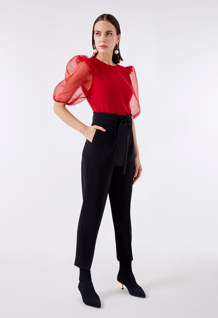 Choice Organza Puff Sleeves Blouse  Red - Wardrobe Fashion