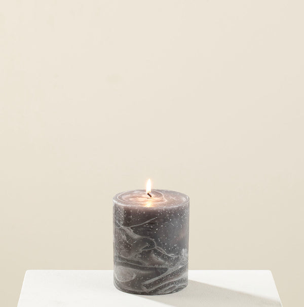 Chakra Marblo Pillar Candle 10X10Cm Grey