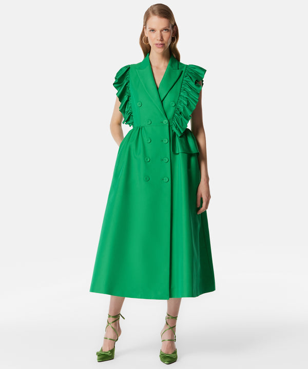 Machka Solid Ruffle-Effect Midi Dress Green