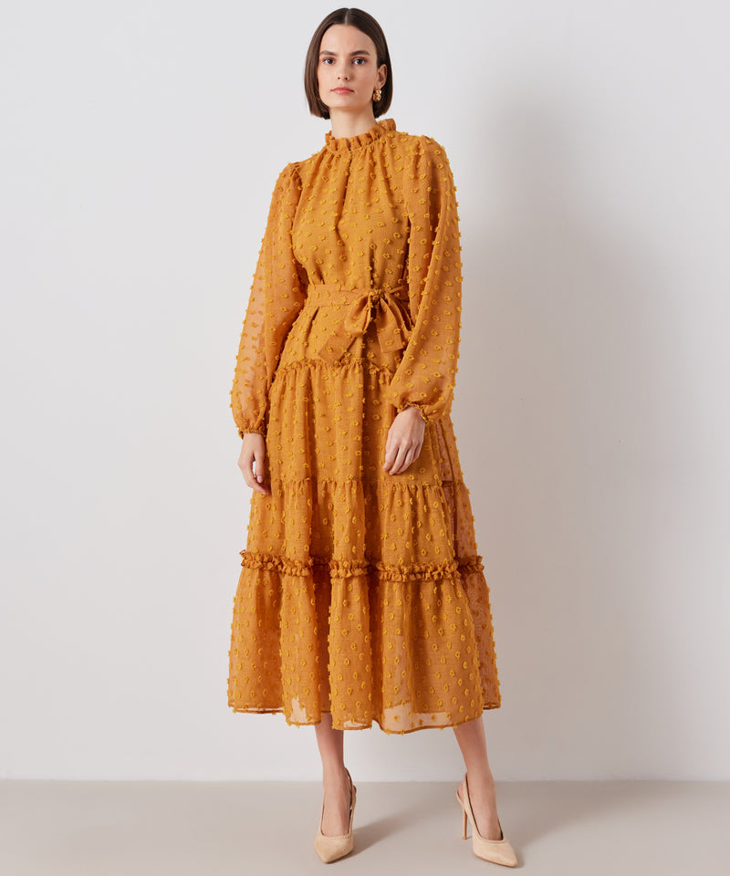 Ipekyol Flower Dotted Belted Midi Dress Orange
