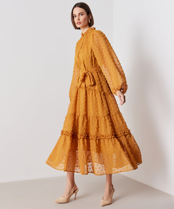 Ipekyol Flower Dotted Belted Midi Dress Orange