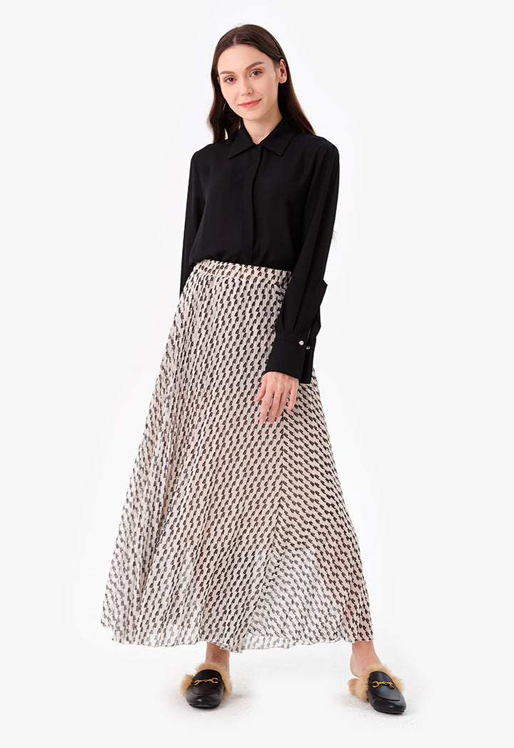 Choice Patterned Pleated Skirt Offwhite