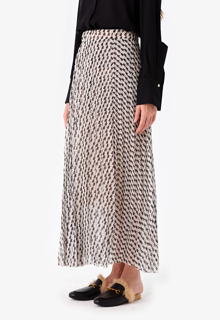 Choice Patterned Pleated Skirt Offwhite
