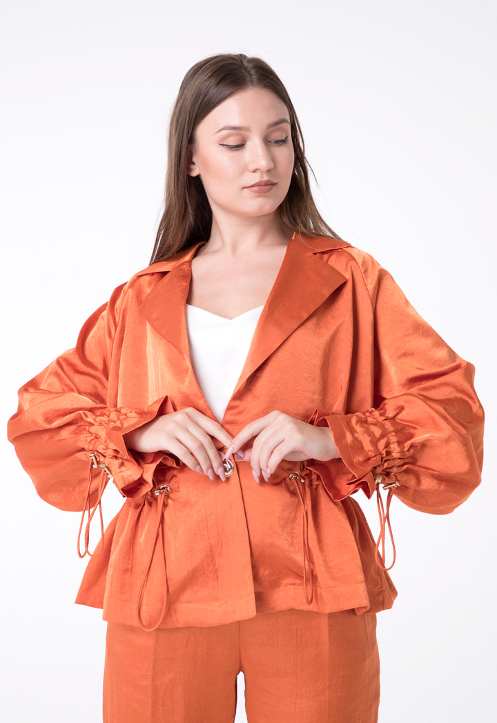 BERRIN Plain Drawstring Waist Short Jacket ORANGE