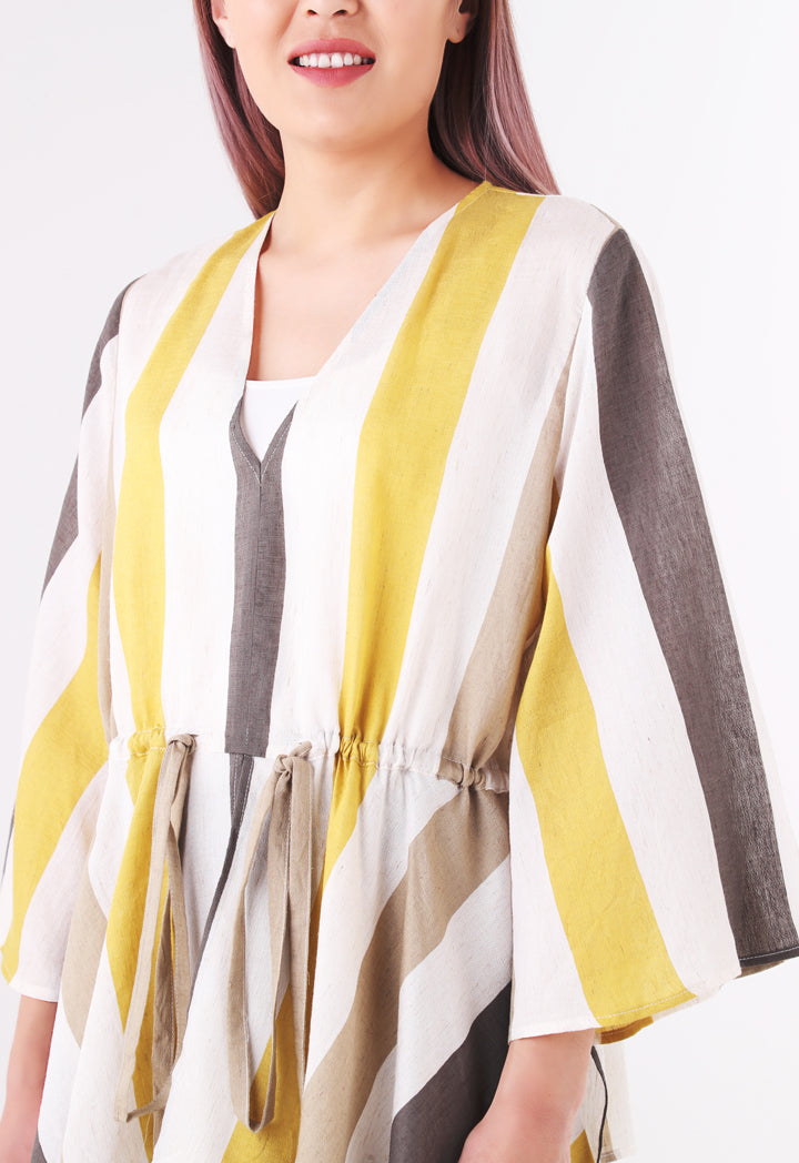 BERRIN Striped Asymmetrical Long Sleeve Blouse SAFFRON