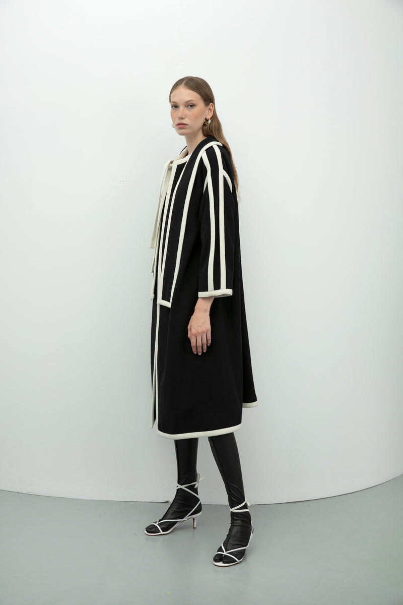 Baqa Piping Detail Coat Black